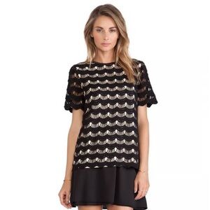 Kate Spade New York Size 10 Black Crochet Scallop Lined Top Blouse in EUC